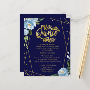 Budget Quinceanera-Einladung Goldfolie Dunkelblau