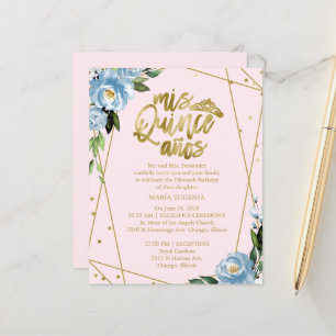 Budget Quinceañera-Einladung Goldfolie Rosa Blau