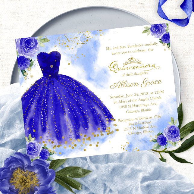 Budget Quinceanera Einladung Royal Blue Gown (Von Creator hochgeladen)