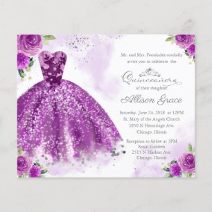 Budget-Quinceanera-Einladung Silber Lila Kleid