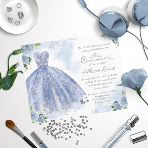 Budget Quinceanera Einladung Silver Blue Gown