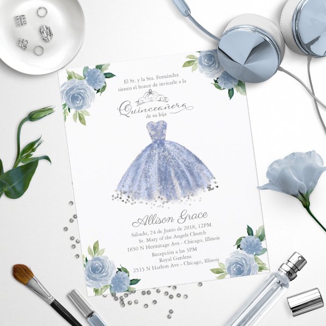 Budget Quinceanera Einladung Spanisch Blue Gown (Von Creator hochgeladen)