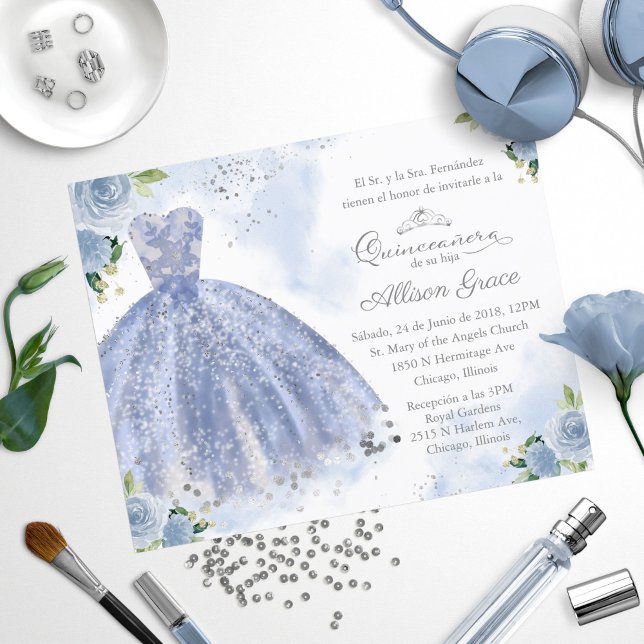 Budget Quinceanera Einladung Spanisch Blue Gown (Von Creator hochgeladen)
