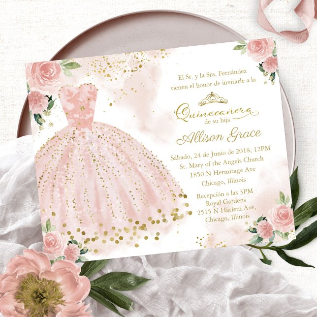 Budget Quinceanera Einladung Spanisch Blush (Von Creator hochgeladen)