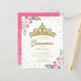 Budget Quinceanera Einladung Spanisch Gold Tiara