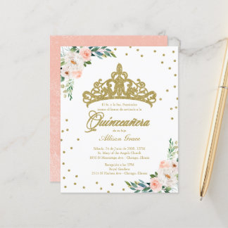 Budget Quinceanera Einladung Spanisch Gold Tiara