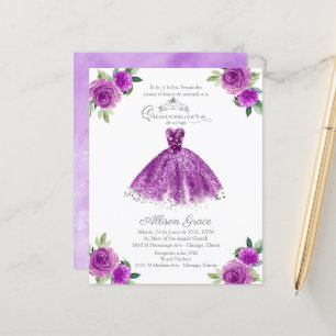 Budget Quinceanera-Einladung Spanisch Lila Kleid