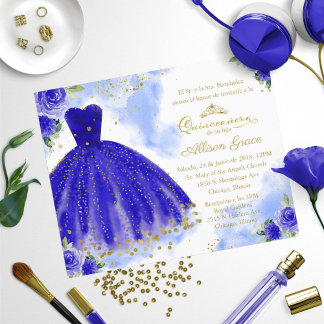 Budget Quinceanera Einladung Spanisch Royal Blue