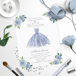 Budget Quinceanera-Einladung Spanisches blaues Kle