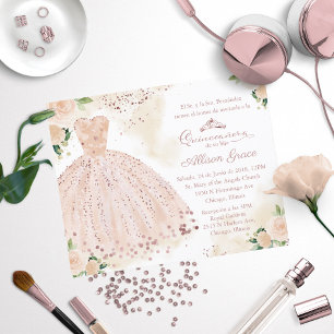 Budget Quinceanera-Einladung Spanisches Roségold