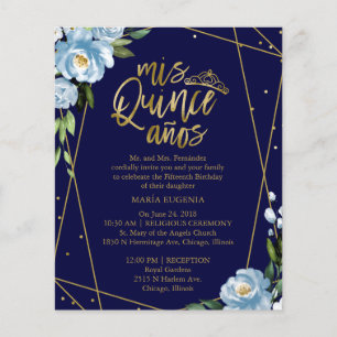 Budget Quinceanera Einladung zweisprachig dunkelbl