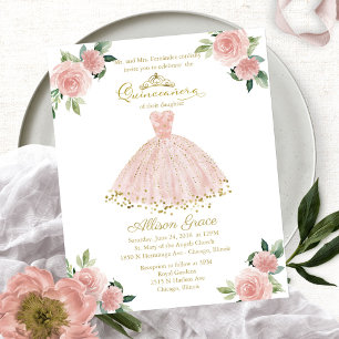 Budget Quinceanera-Einladung zweisprachig Rosa Kle