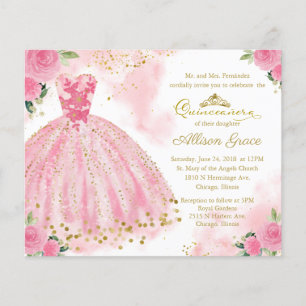 Budget-Quinceañera-Einladung Zweisprachig Rosa Kle