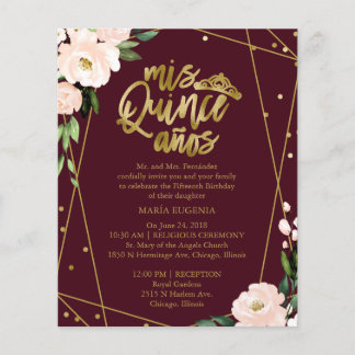 Budget Quinceanera Einladung zweisprachiges Burgun