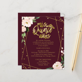 Budget Quinceanera Einladungen Gold Blush Burgund