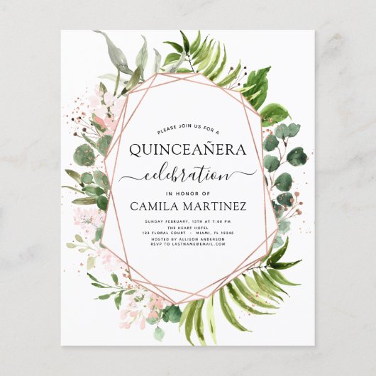 Budget Quinceanera Eukalyptus Rose Gold Geometrie Flyer (Vorne)