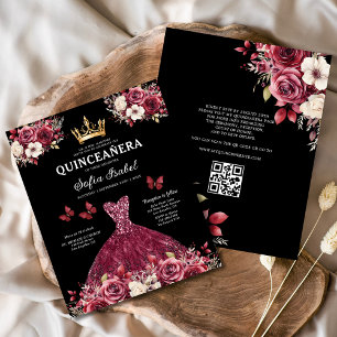 Budget Quinceanera Floral Burgund Prinzessin