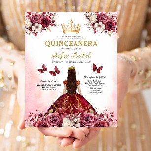 Budget Quinceanera Floral Burgund Prinzessin