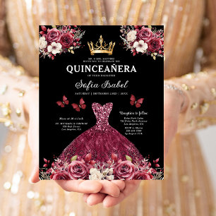 Budget Quinceanera Floral Burgund Prinzessin Flyer