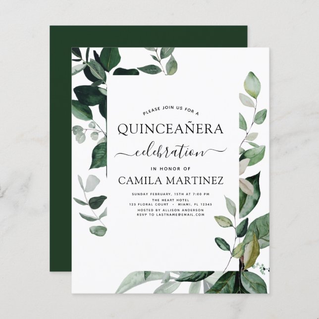 Budget Quinceanera Frühjahr botanische Grünpflanze (Vorne/Hinten)