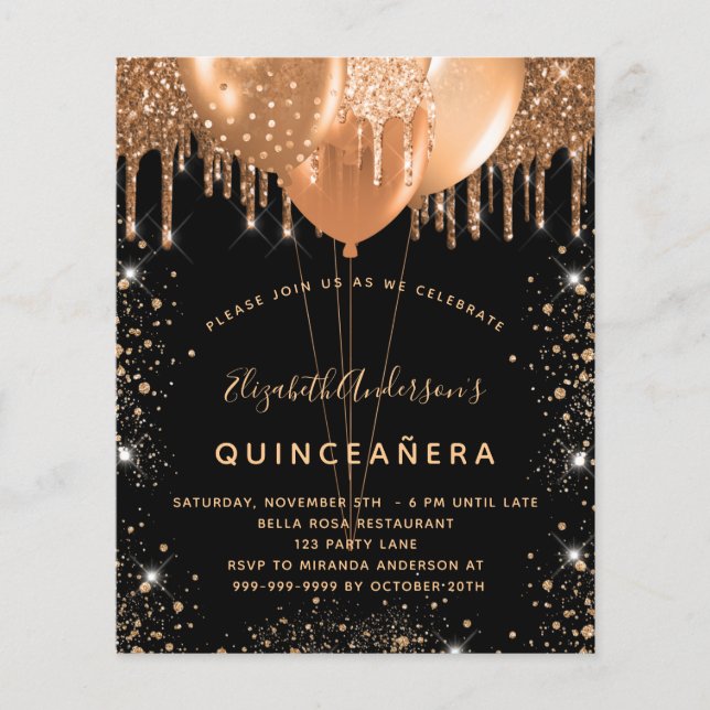 Budget Quinceanera Glitzer Einladung (Vorderseite)
