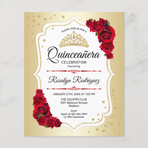 Budget Quinceanera - Gold Weiß Rot Einladung Flyer