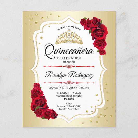 Budget Quinceanera - Gold White Red Einladung Flyer (Vorne)