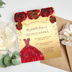 Budget Quinceanera Goldkleid Roter Glitzer Blüte