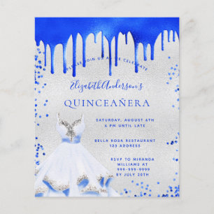 Budget Quinceanera Königlich Blau Silber Einladung