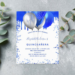 Budget Quinceanera Königlich-Blau-Weiß-Einladung