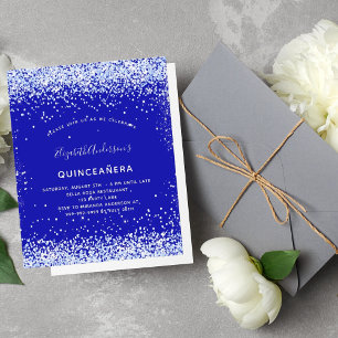 Budget Quinceanera Königlich-Blau-Weiß-Einladung