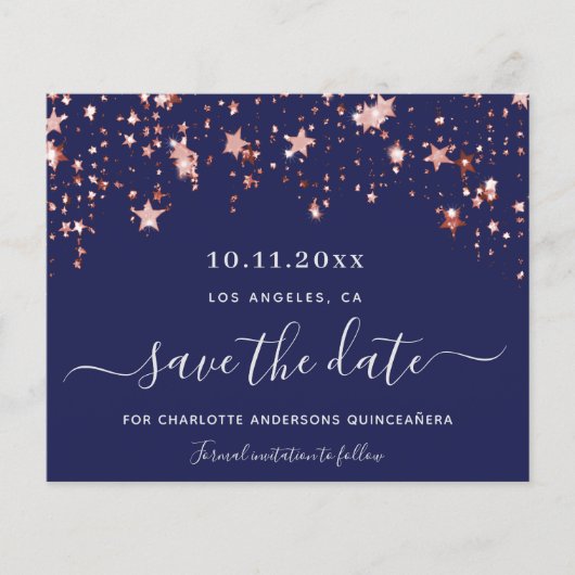 Budget Quinceanera Marine blaue Rose Save the Date (Vorderseite)