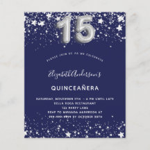Budget Quinceanera Marine Blue Silber Einladung