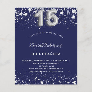 Budget Quinceanera Marine Blue Silber Einladung
