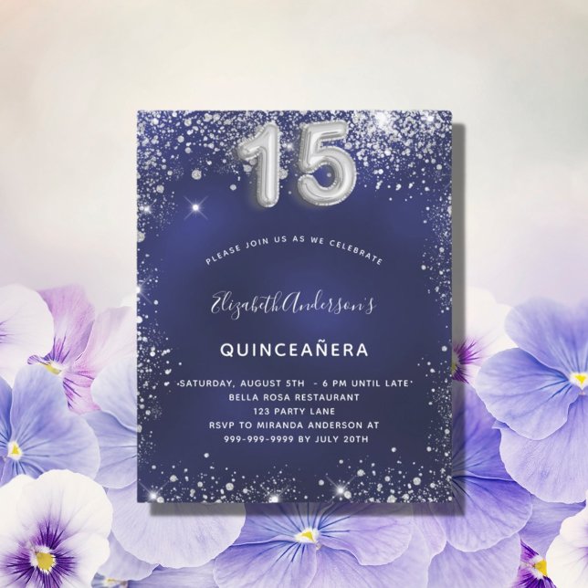 Budget Quinceanera Marine Blue Silber Einladung (Von Creator hochgeladen)