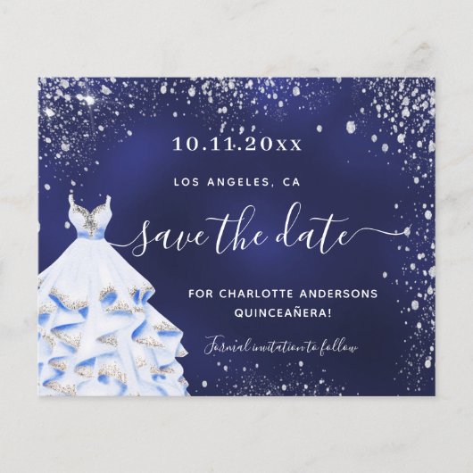 Budget Quinceanera Marinekleid Save the Date (Vorderseite)