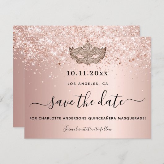 Budget Quinceanera Masquerade Rose Gold rett Datum (Vorne/Hinten)