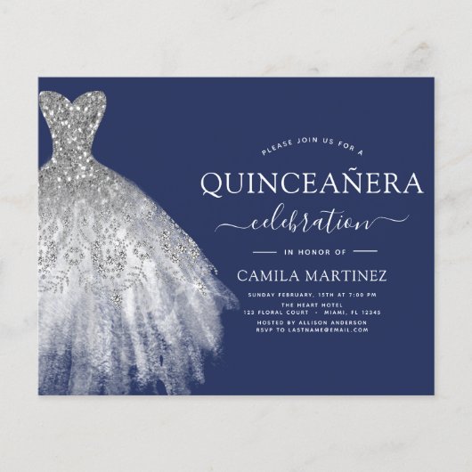 Budget Quinceanera Navy Blue Silver Glitzer Flyer (Vorne)