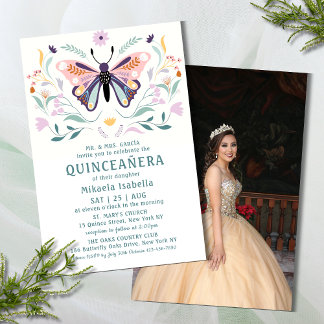 Budget Quinceañera Rosa Schmetterling Foto Blümche Flyer