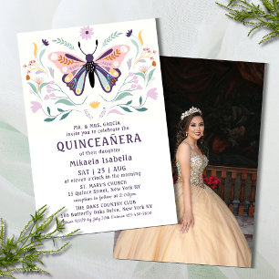 Budget Quinceañera Rosa Schmetterling Foto Floral Flyer
