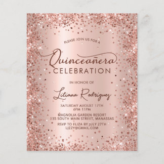 Budget Quinceanera Rose Gold Glitzer Einladung