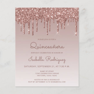 Budget Quinceañera Rose Gold Glitzer Einladung