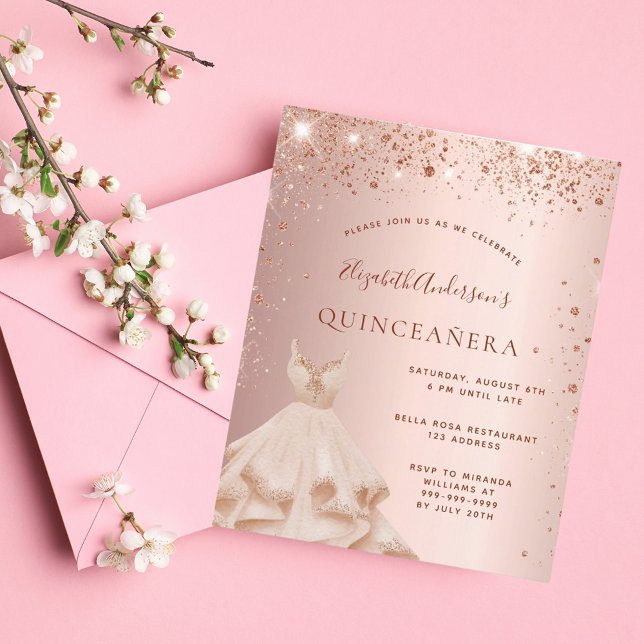 Budget Quinceanera Rose Gold Glitzer Einladung (Von Creator hochgeladen)
