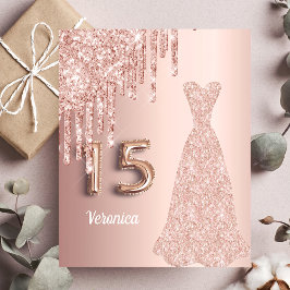 Budget Quinceanera Rose Gold Glitzer Einladung