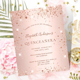 Budget Quinceanera Rose Gold Glitzer Einladung