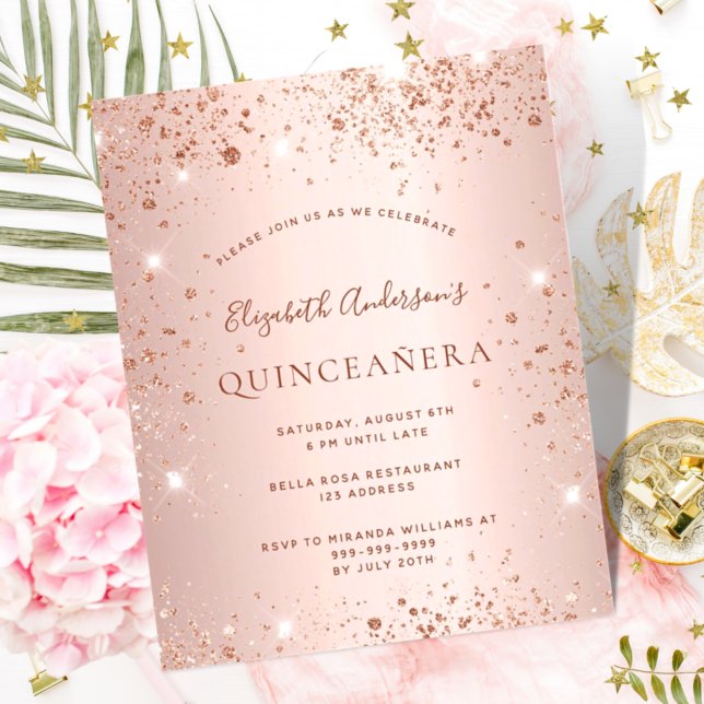 Budget Quinceanera Rose Gold Glitzer Einladung (Von Creator hochgeladen)