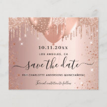 Budget Quinceanera Rose Gold Glitzer Save the Date