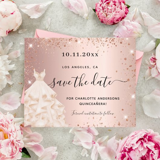 Budget Quinceanera Rose Goldkleid Save the Date