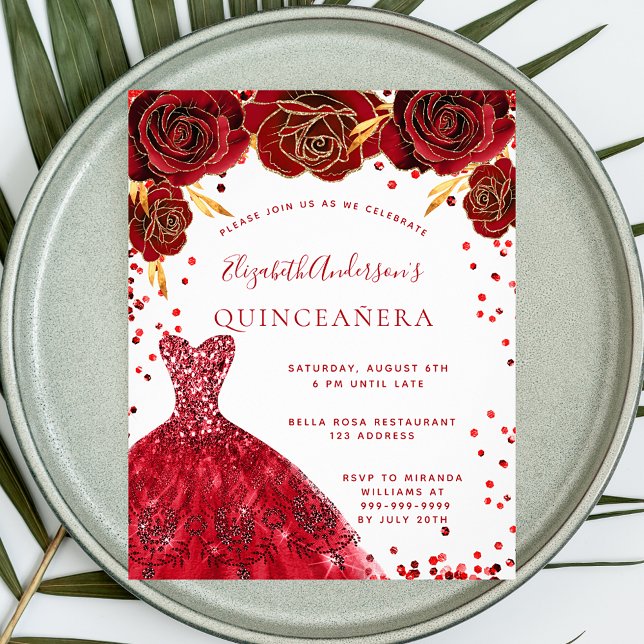 Budget Quinceanera rote weiße Kleidung Einladung (Von Creator hochgeladen)