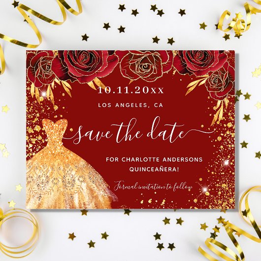 Budget Quinceanera Rotgoldkleid Save the Date